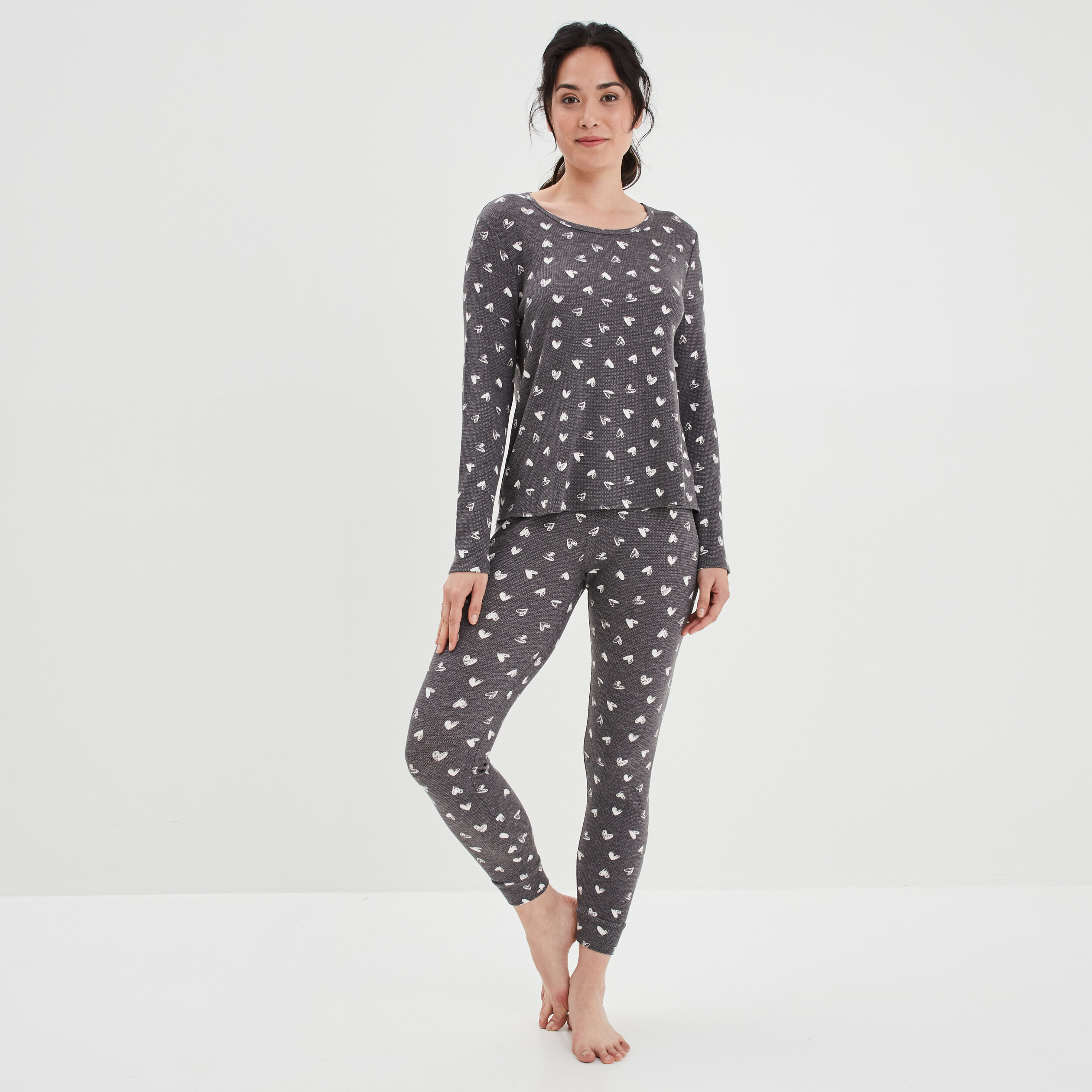 Ensemble pyjama pantalon 2 pièces gris femme | La Halle
