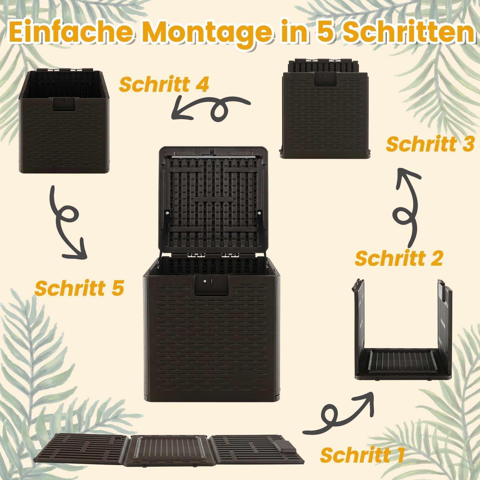 COSTWAY Auflagenbox Truhe, 106 L, abschließbar, 52 x 51 x 51 cm