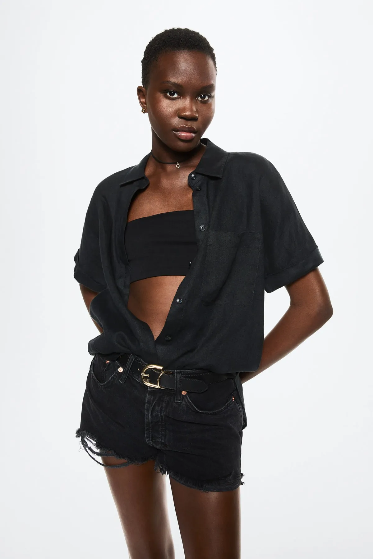 MANGO  Shorts - Schwarz - Mittlerer Bund