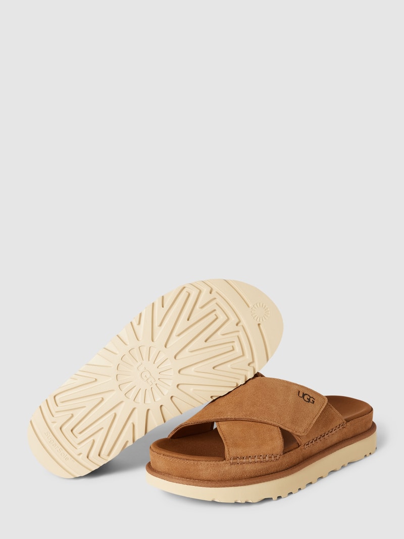 Pantoletten mit Label-Detail Modell 'GOLDENSTAR' in cognac