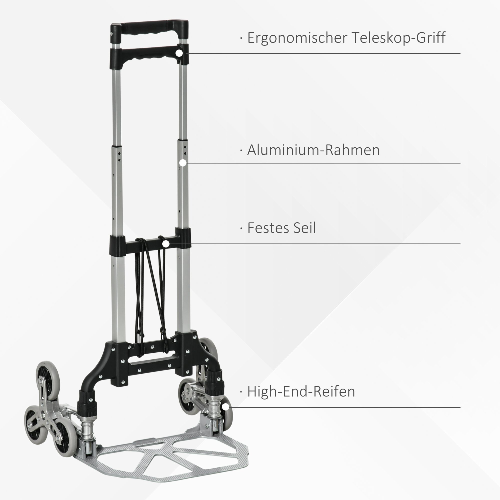Durhand Sackkarre inkl. Befestigungsgurt, (Set, 1-St., Treppensteiger), 70 kg Tragkraft, klappbar inkl. Rädern