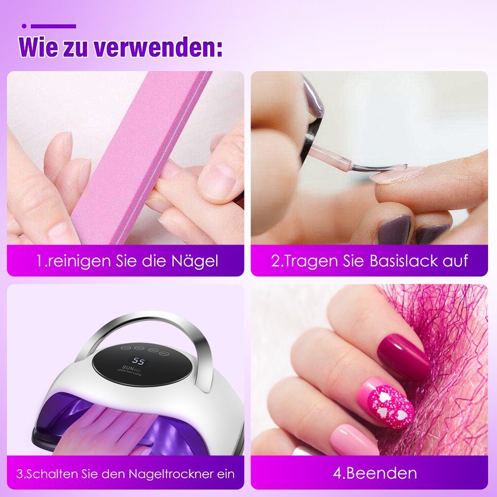 LETGOSPT Lichthärtungsgerät UV Nagellampe 120W, mit 4 Timern, LCD-Display, Abnehmbarer Basis, und Ein Paar Maniküre-Handschuhen