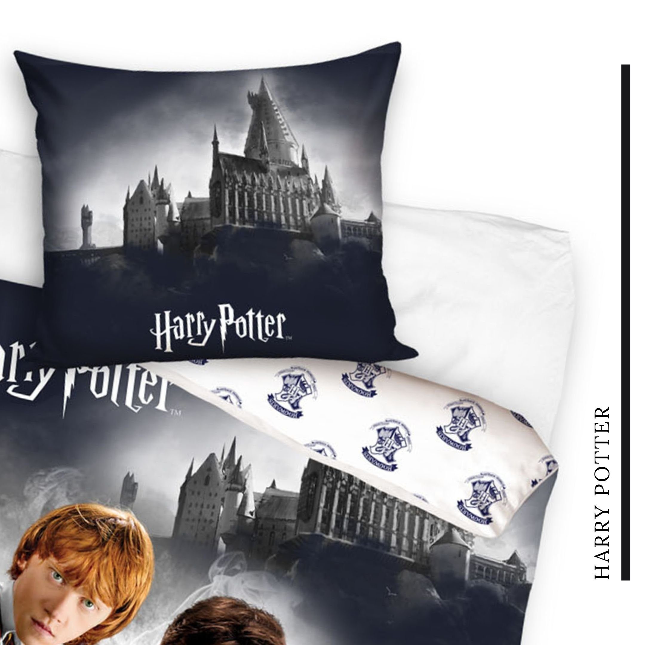 Bettwäsche Harry Potter 135x200 + 80x80 cm 2 tlg., 100 % Baumwolle in Renforcé, MTOnlinehandel, Renforcé, 2 teilig, Bettwäsche-Set mit Hermine, Harry & Ron für Kinder, Teenager, Jugend