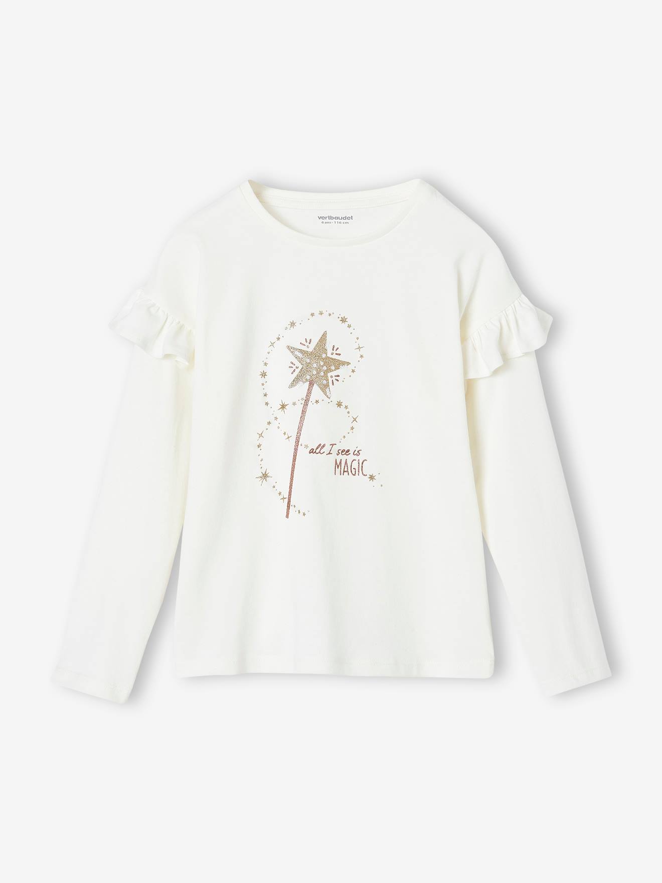 Vertbaudet Mädchen Volantshirt - wollweiß