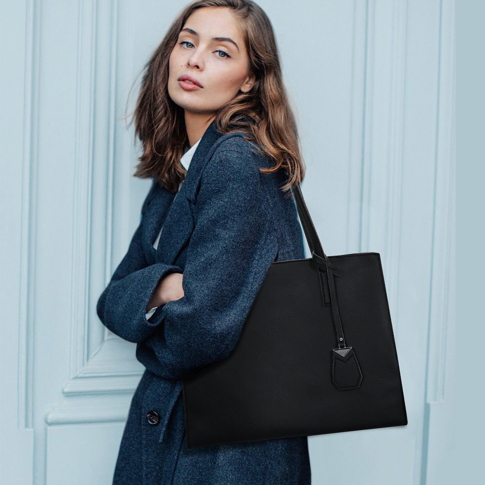 TAN.TOMI Shopper Damen Handtasche Klassisch Schultertasche Damen Tragetasche Groß (2-tlg), Groß Damen Handtasche, ​Geschenke für Frauen in schlichter Optik