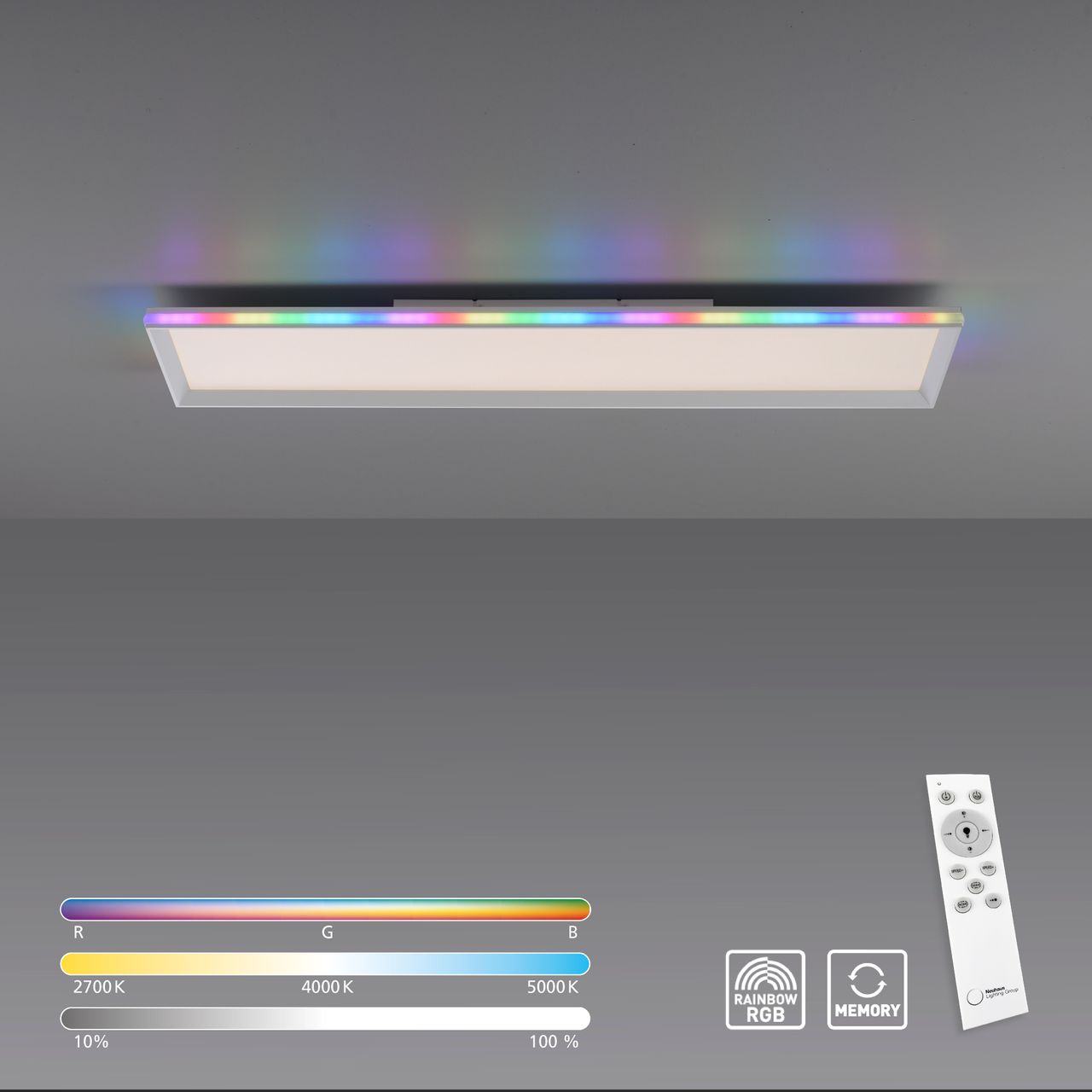 JUST LIGHT LED Deckenleuchte GALACTICA, CCT   RGB Rainbow, dimmbar, Funk-FB, rechteckig, Innenleuchte, IP20