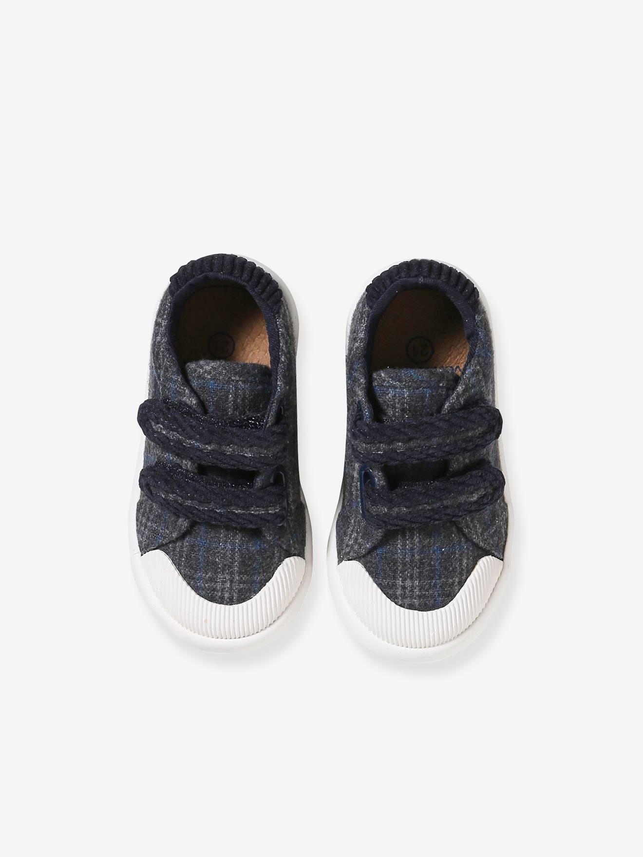 Vertbaudet Baby Stoff-Sneakers mit Klettverschluss - blau kariert