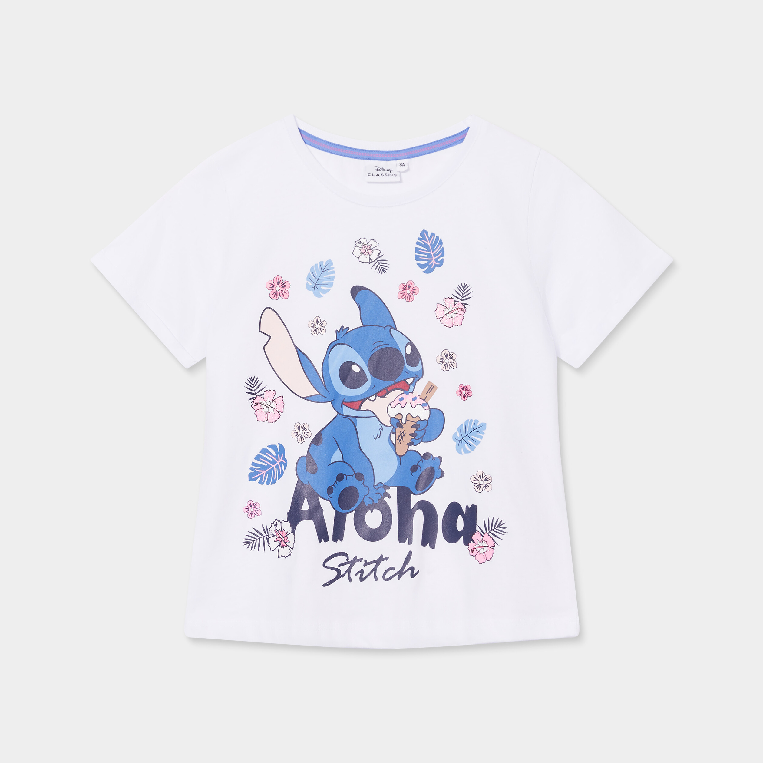 T-shirt droit coton Lilo et Stitch blanc fille | La Halle