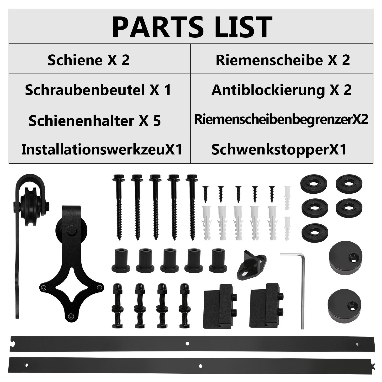 TolleTour Schiebetür Schiebetür Schiebetürsystem Laufschiene Schiebetürbeschlag Set 183cm