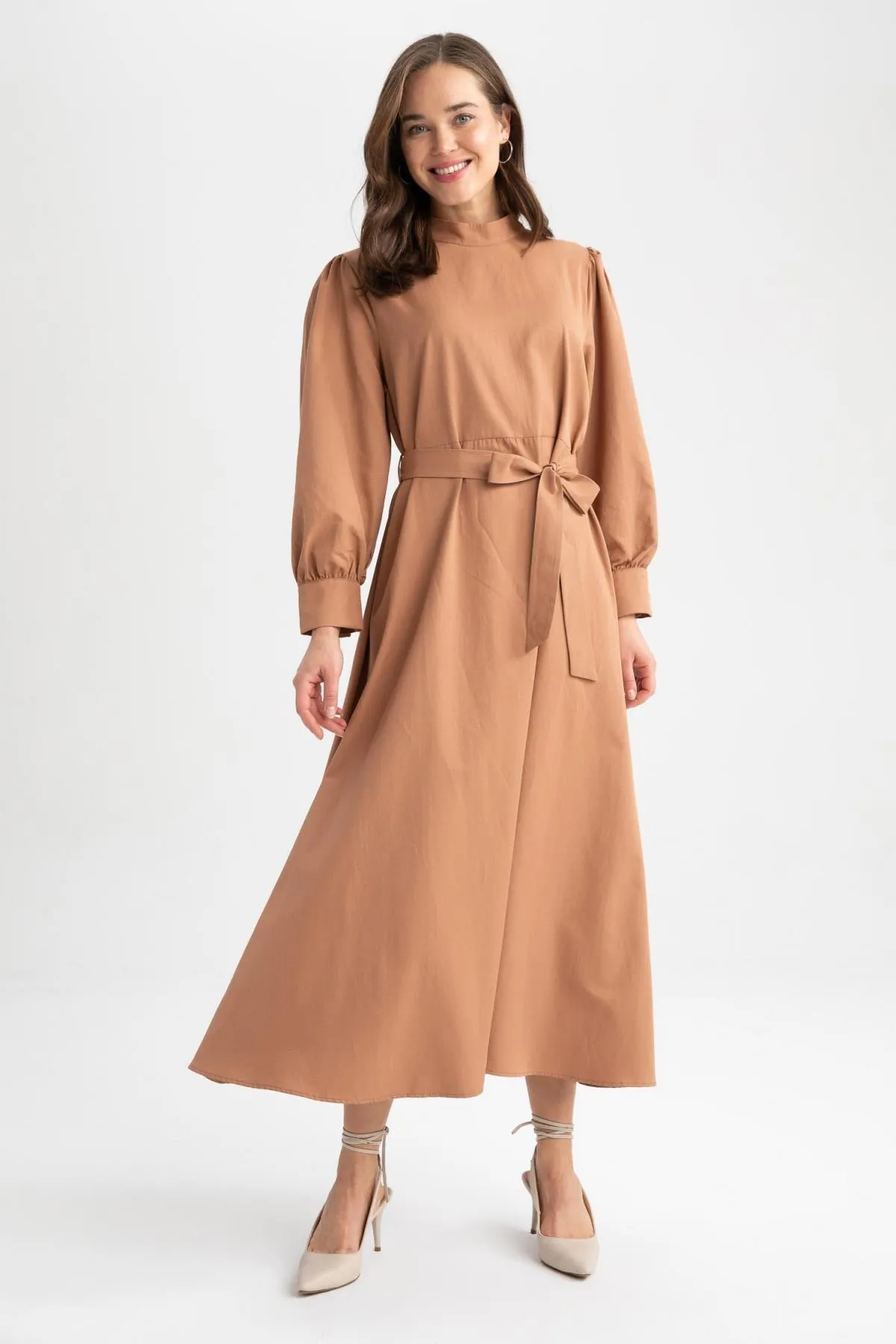 DeFacto  Langärmliges Kleid aus Popeline in A-Linie mit halbem Rollkragen