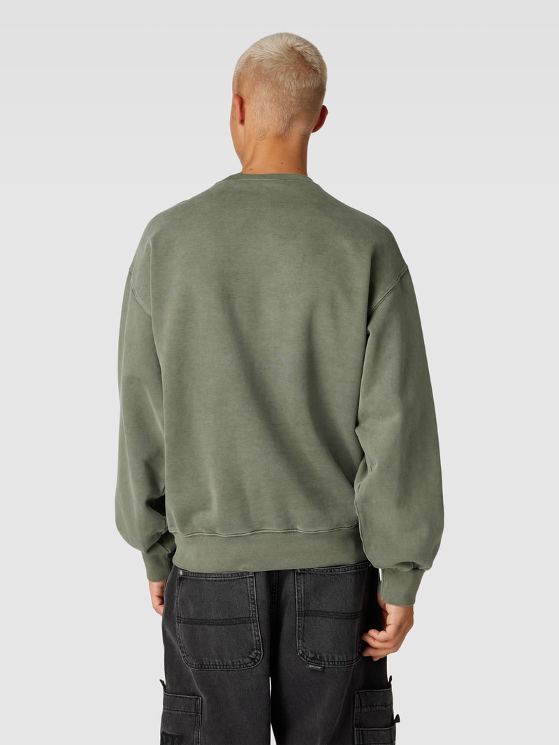 Sweatshirt mit Label-Patch Modell 'VISTA' in olivgrün meliert