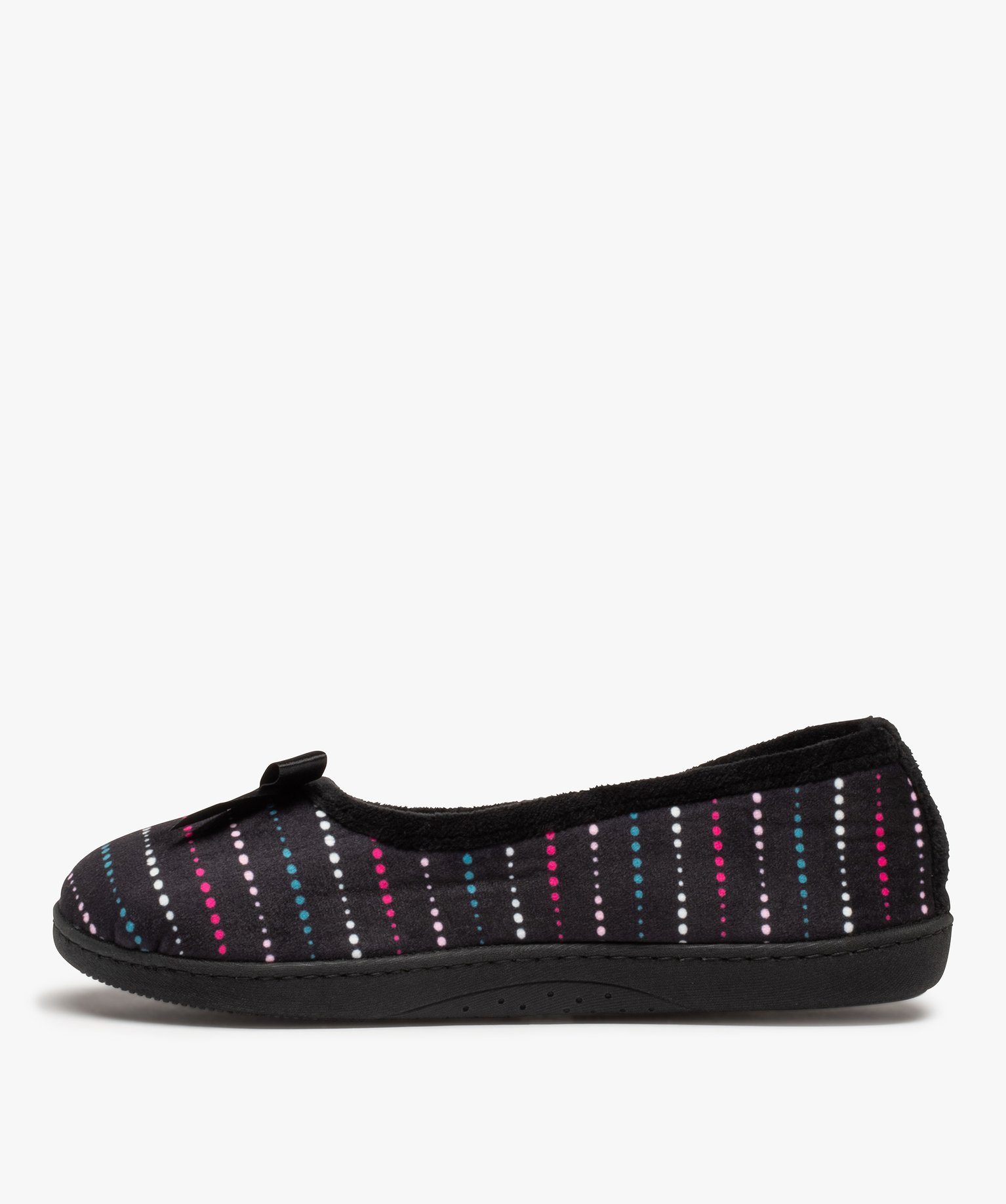 Chaussons femme ballerines en velours à pois - Isotoner noir | GEMO