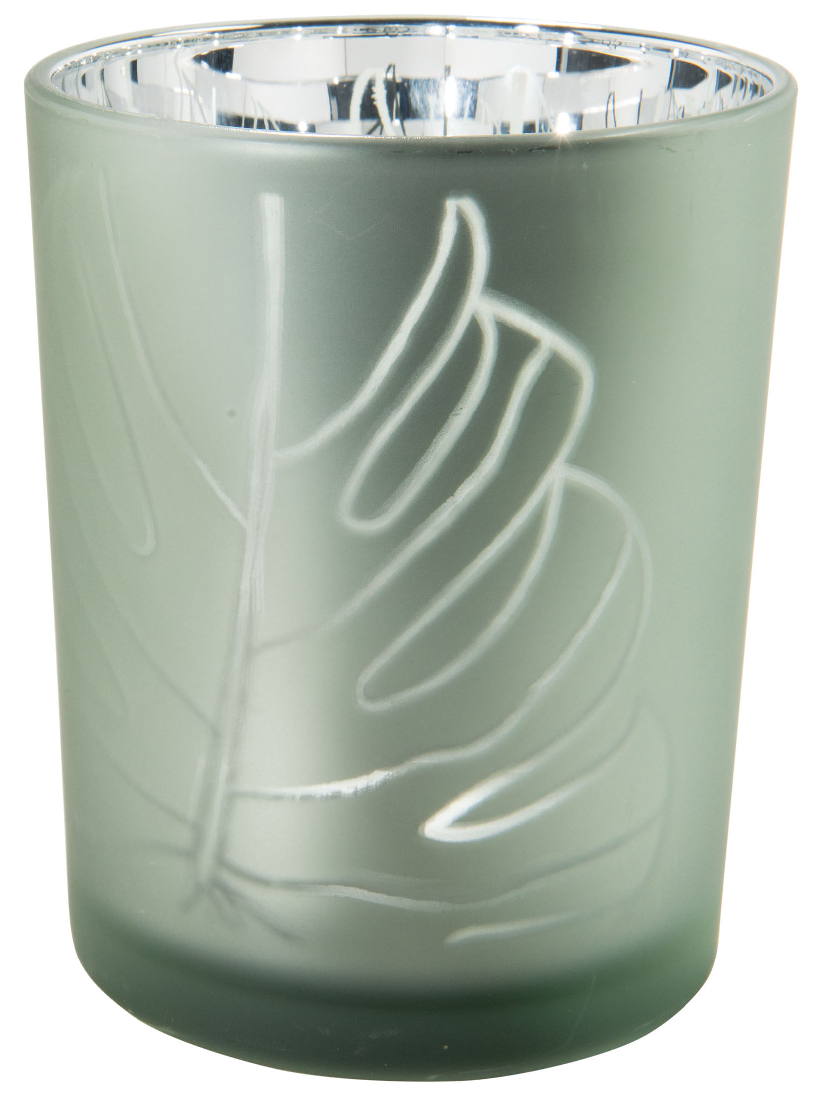 Monstera Licht Teelichthalter, Hellblau/Silber