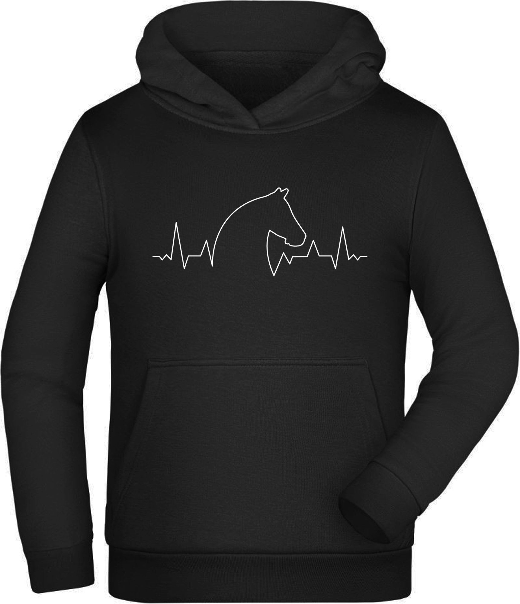 MyDesign24 Hoodie Kinder Kapuzen Sweatshirt Pferde Hoodie Herzschlaglinie mit Pferdekopf Kapuzensweater mit Aufdruck, i154