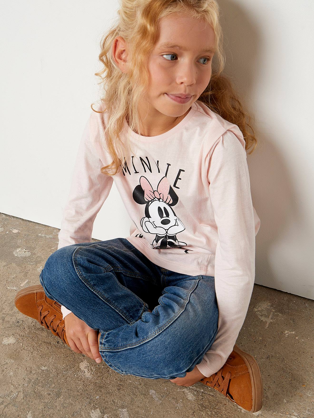 T-shirt manches longues DS® Minnie fille rose avec anime