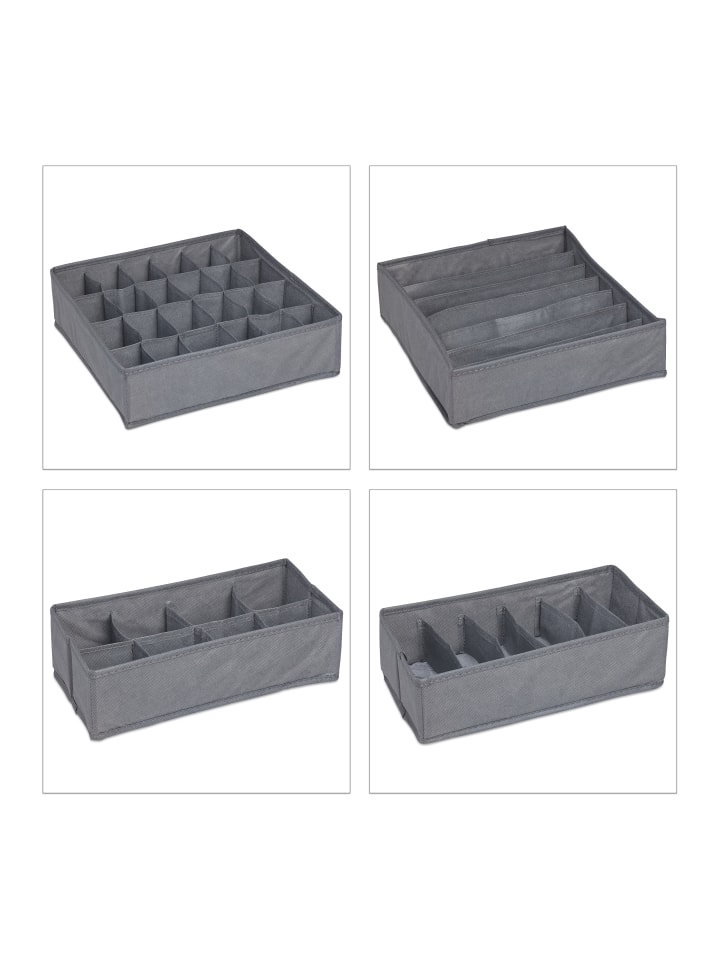 relaxdays 4 tlg. Unterwäsche Organizer in Dunkelgrau günstig kaufen onesize