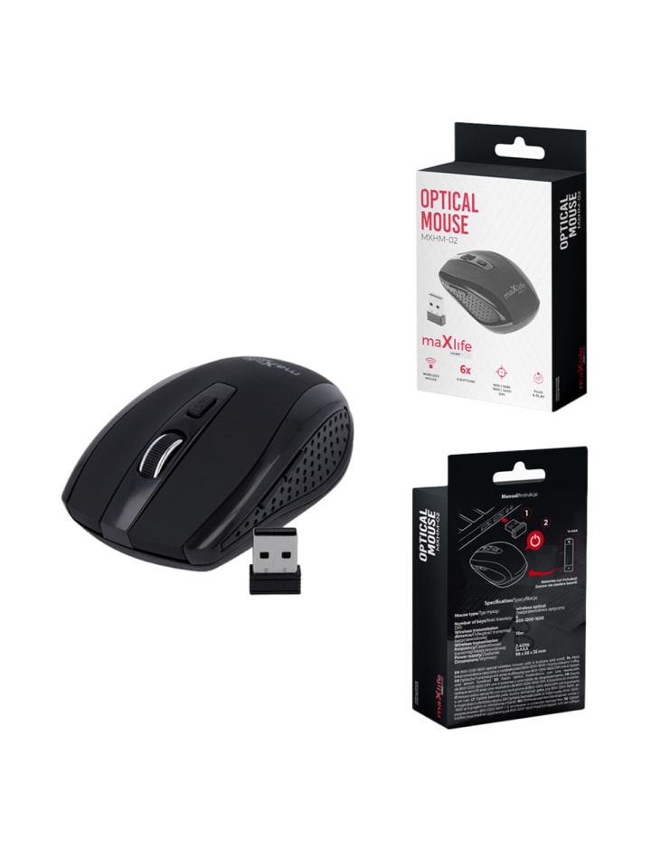 maXlife Kabellose Maus in 800/1000/1600 DPI mit 6 Tasten & USB-Empfänger in Schwarz günstig kaufen onesize