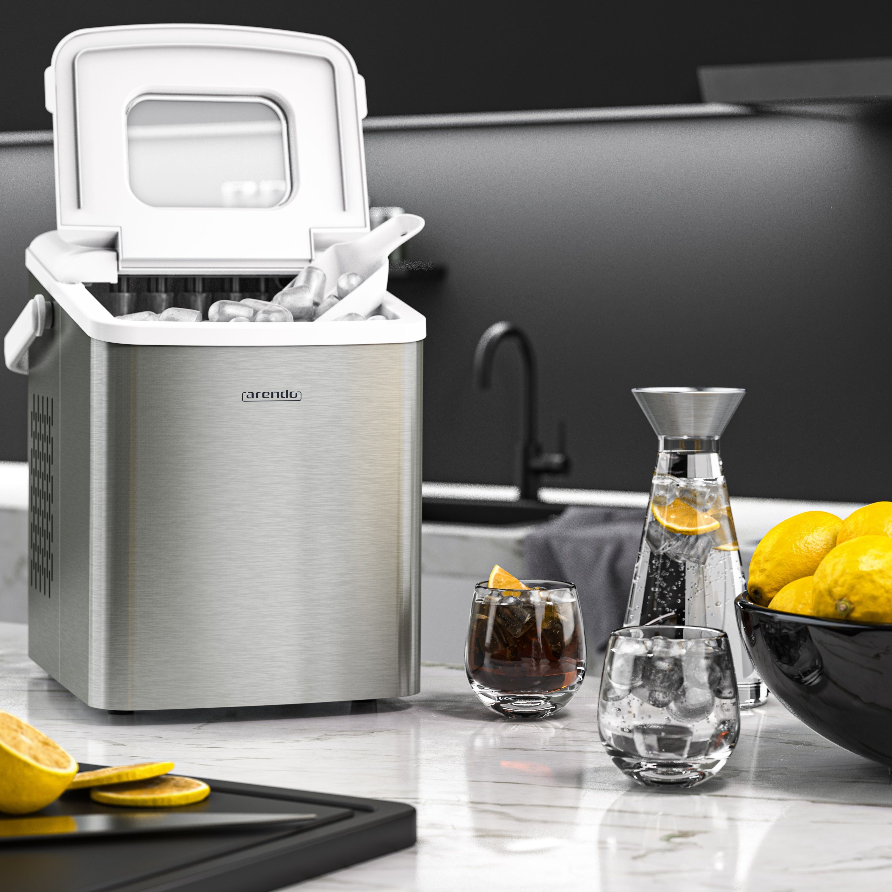 Arendo Eiswürfelmaschine, 120W mit 1,5L Behälter, Eiswürfelbereiter, 9 Eiswürfel in 9 Minuten