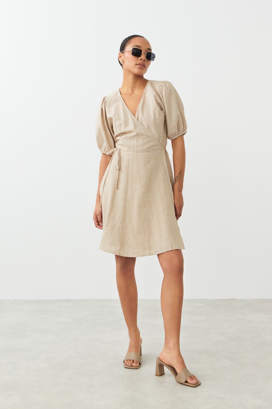 Glimma linen blend wrap dress