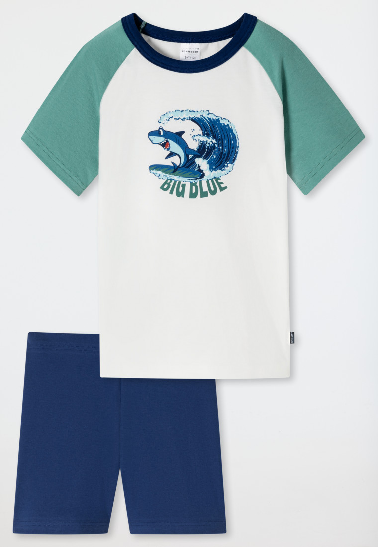 Schlafanzug kurz Hai College-Look off-white - Casual World