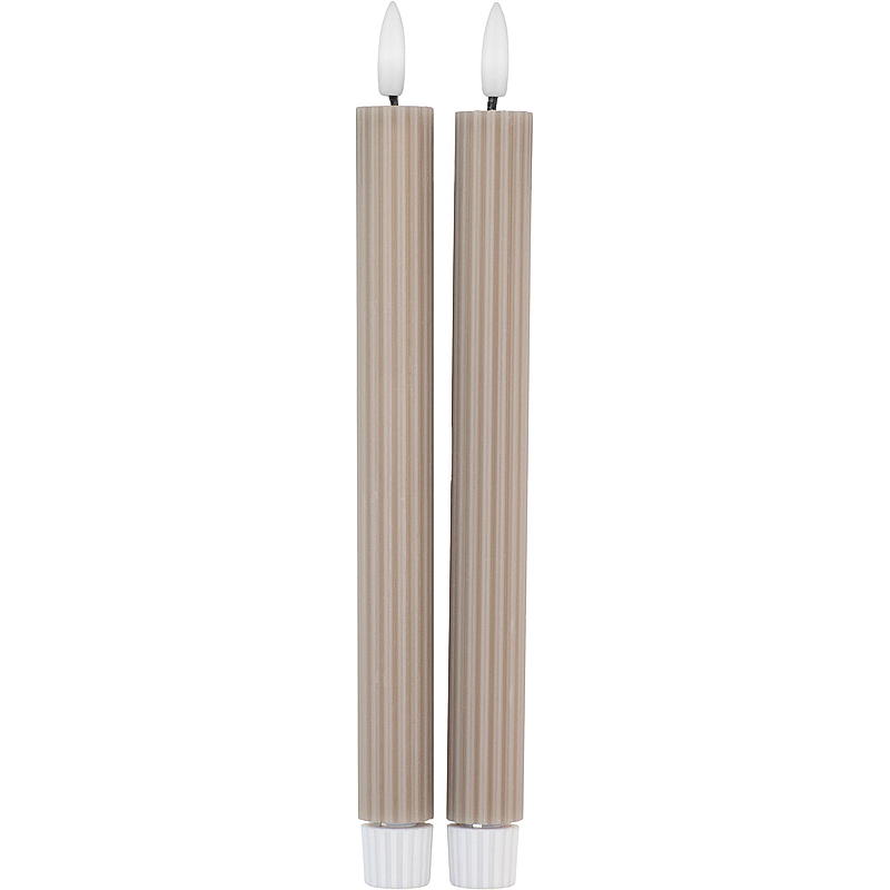 Vie Selected Kronelys 2-pk 24 cm LED rille varmgrå