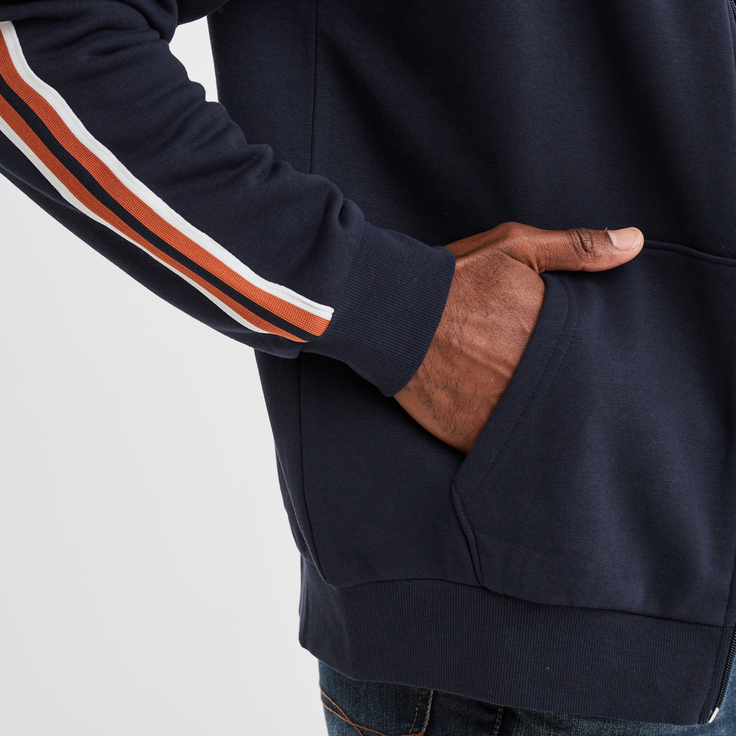 Sweat zippé col montant et bandes Creeks bleu foncé homme | La Halle