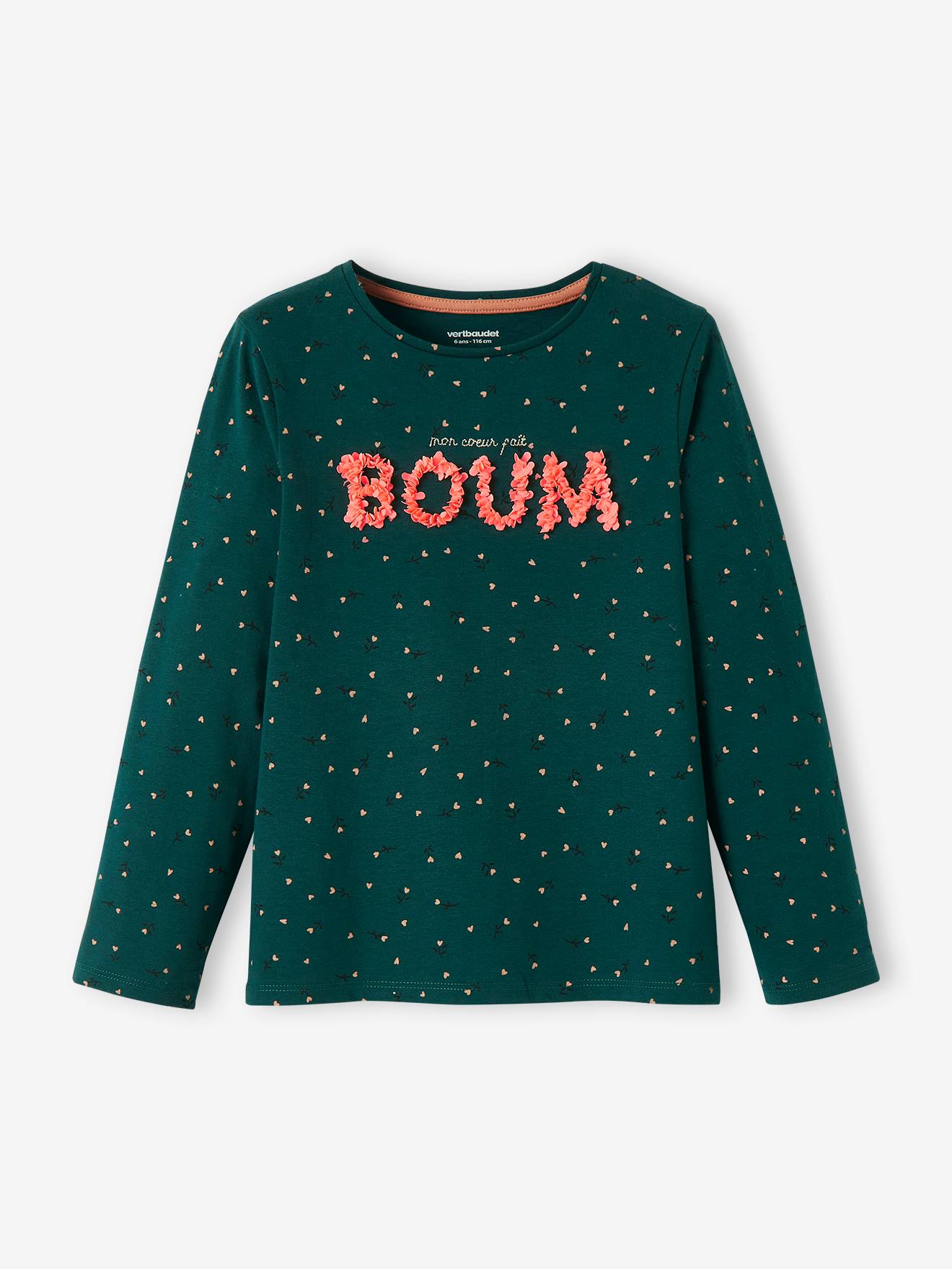 T-shirt message en relief fille marron