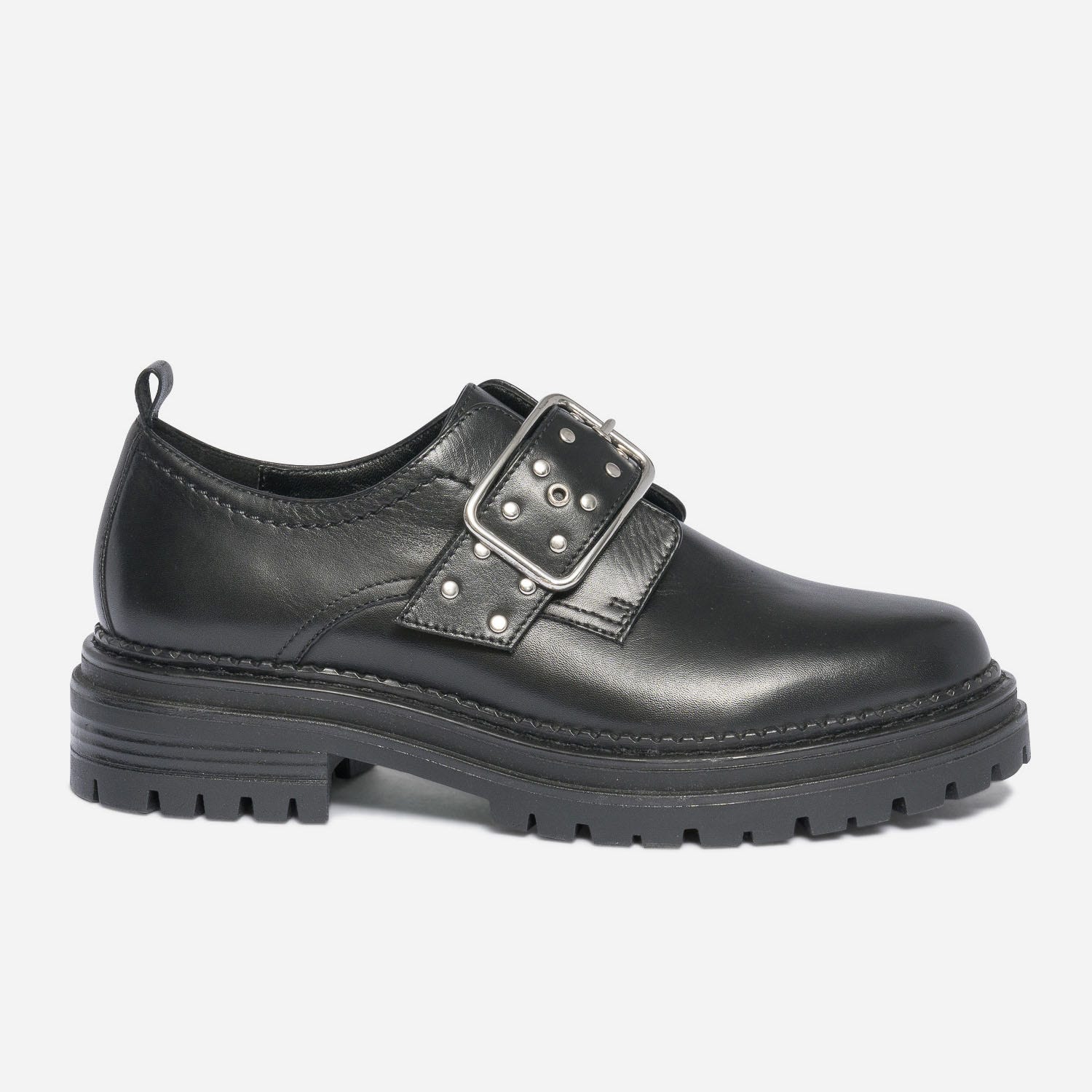 Derby TEXTO noir en cuir à boucle cloutée
