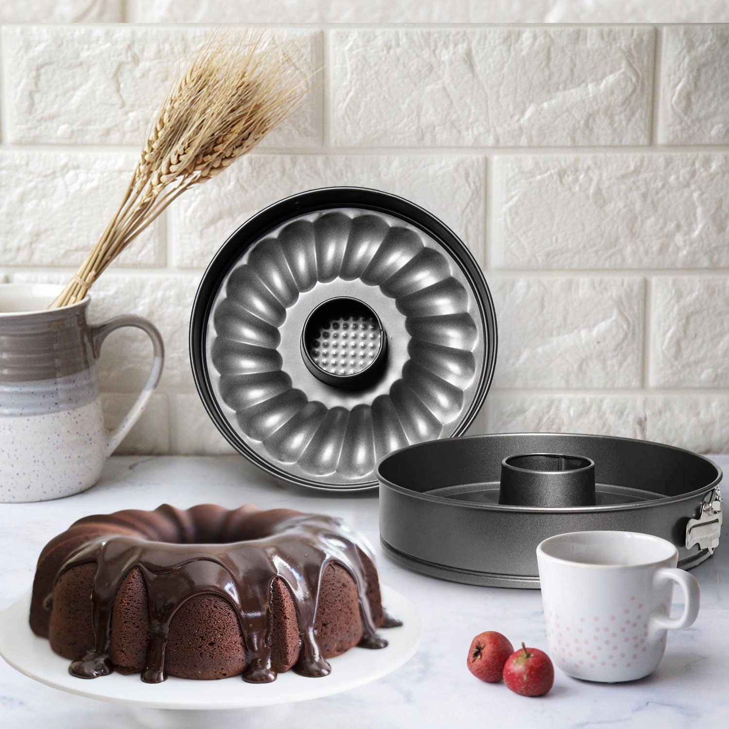 SunJas Backform HG468, Springform Kuchenform Brotbackform rund 28cm 26cm mit Rohrboden