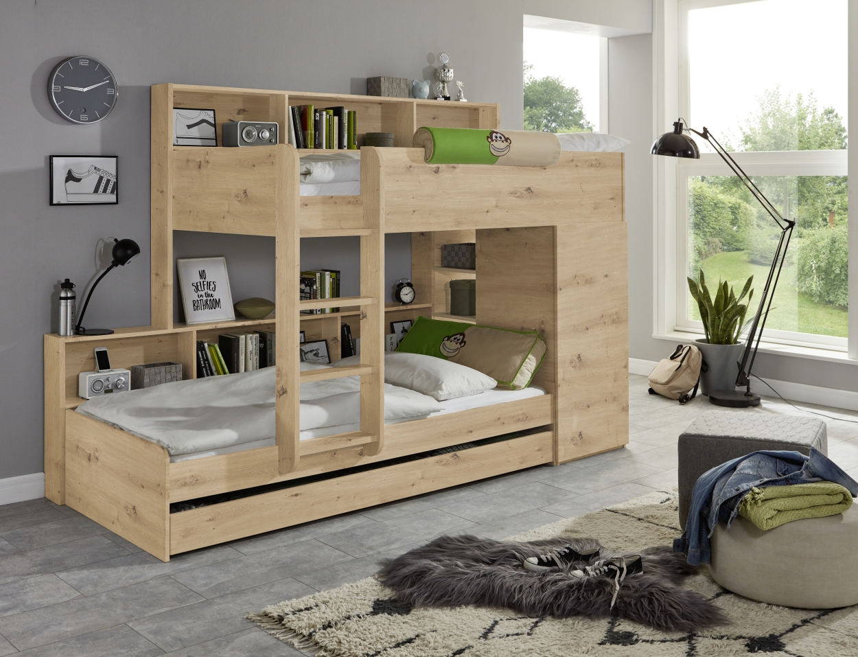 Relita Etagenbett Sina 2 LF 90x200 cm, inkl. Kleiderschrank und Bettschublade, Dekor Eiche Artisan