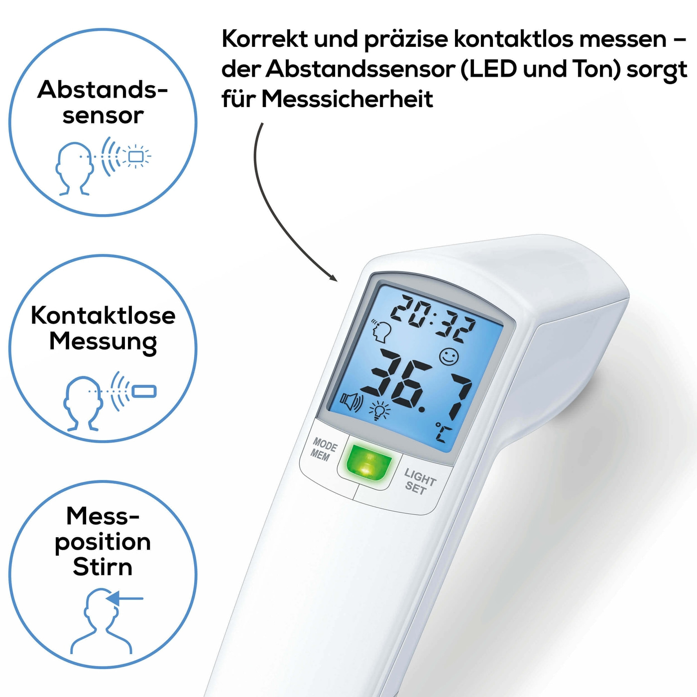 Beurer kontaktloses Thermometer FT 100-Misst die Körper-, Umgebungs- & Oberflächentemperatur mit Infrarot-Messtechnik