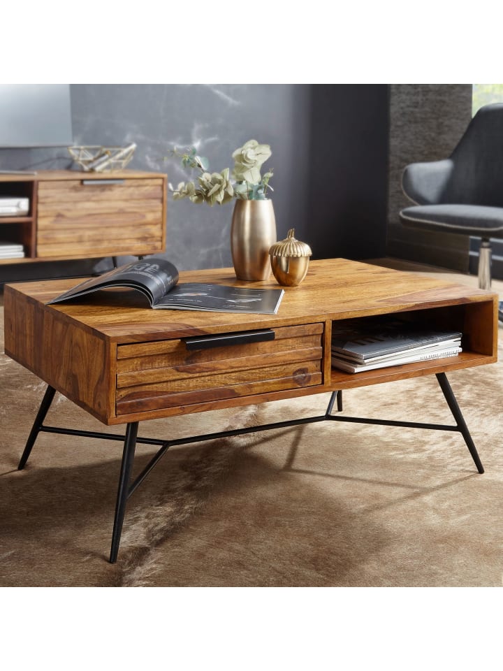 KADIMA DESIGN Couchtisch NISHAN 87 x 41 x 55 cm Massiv Holz, Design günstig kaufen onesize