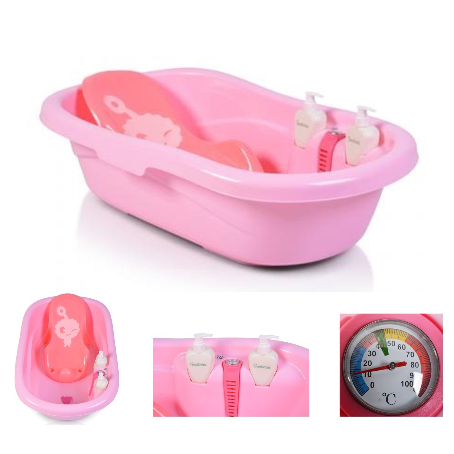 Moni Babybadewanne Babybadewanne Santorini, Zubehör 90 cm, Thermometer Shampoospender ab Geburt