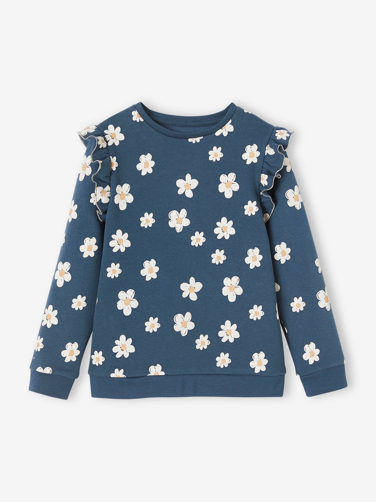 Sweat à volants fille détails fantaisie beige imprimé