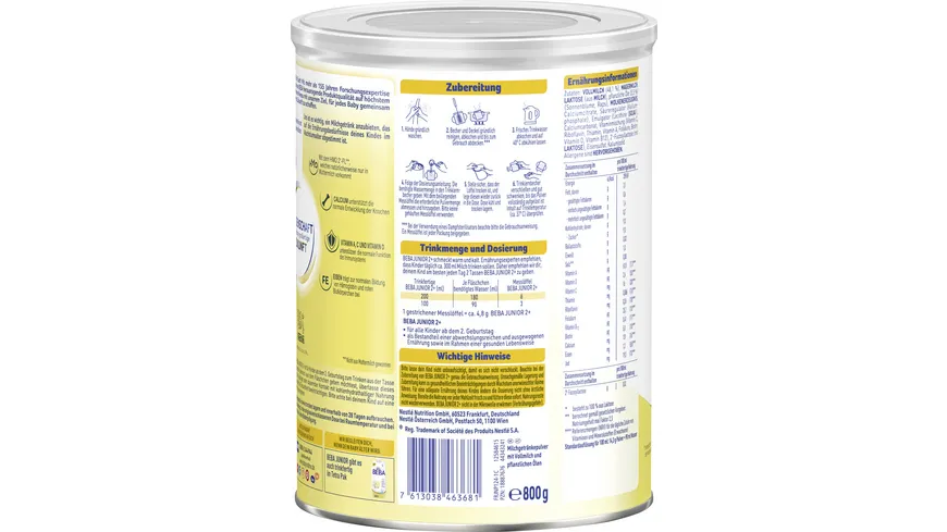 NESTLE BEBA Junior 2 Kindermilch ab dem 2. Geburtstag 800 g