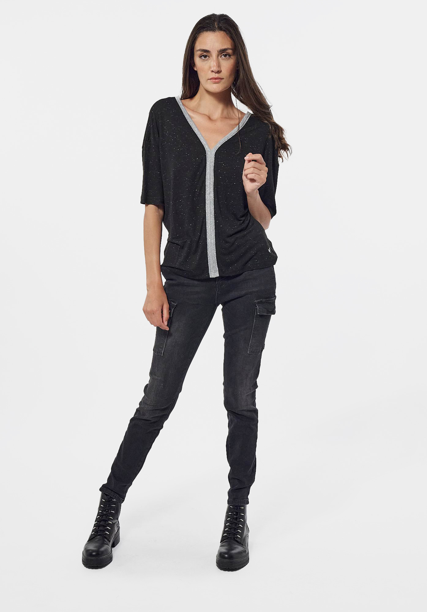 FANNY  T-shirt noir pailleté Femme