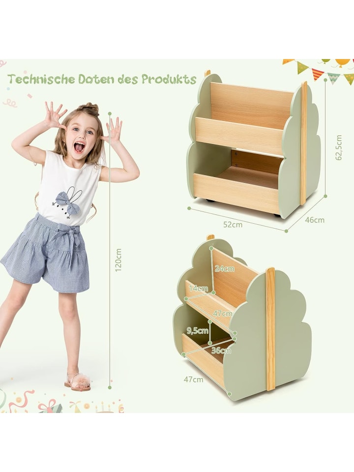 COSTWAY Spielzeugregal auf Rollen 2 Ebenen in Grün günstig kaufen 52 cm