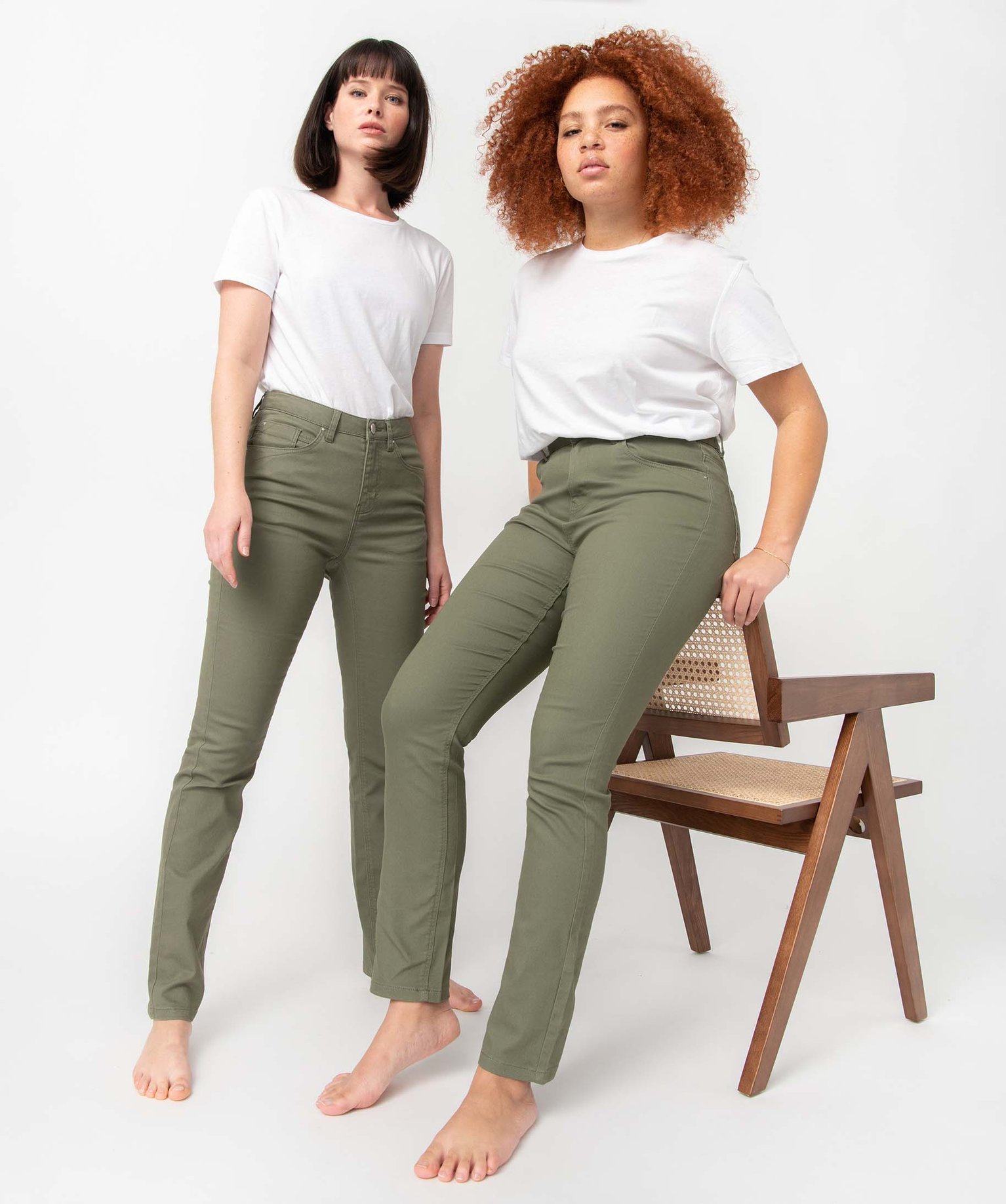 Pantalon femme coupe Regular taille normale kaki | GEMO
