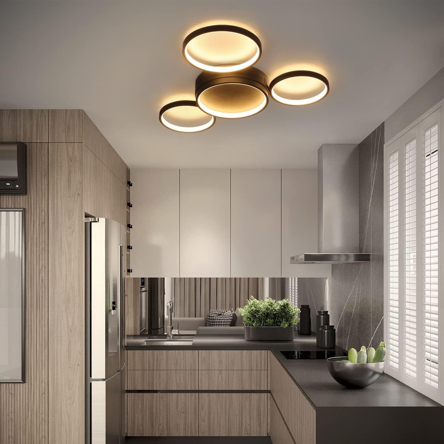 Nettlife LED Deckenleuchte Deckenlampe mit 4 Metall Ringe Dimmbar mit Fernbedienung, LED fest integriert, Warmweiß, für Wohnzimmer Küche Schlafzimmer, 29W