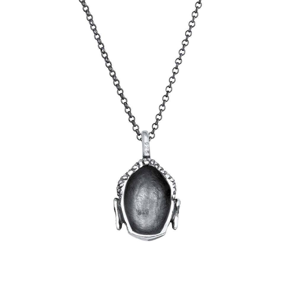 KUZZOI KUZZOI Collier Herren Erbskette Buddha Kopf Oxidiert 925 Silber Bijoux