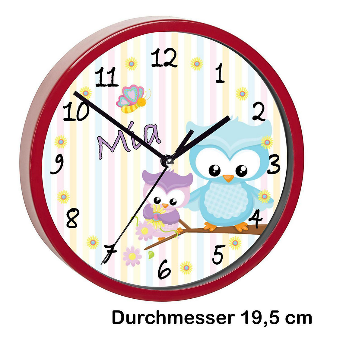 Kinder Wanduhr personalisiert mit Name Eule Frühling