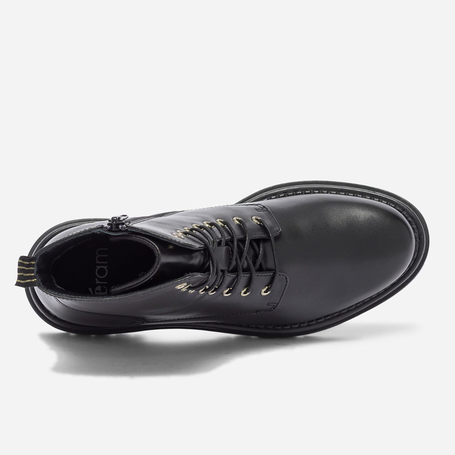 Bottine noire en cuir à galon rayé