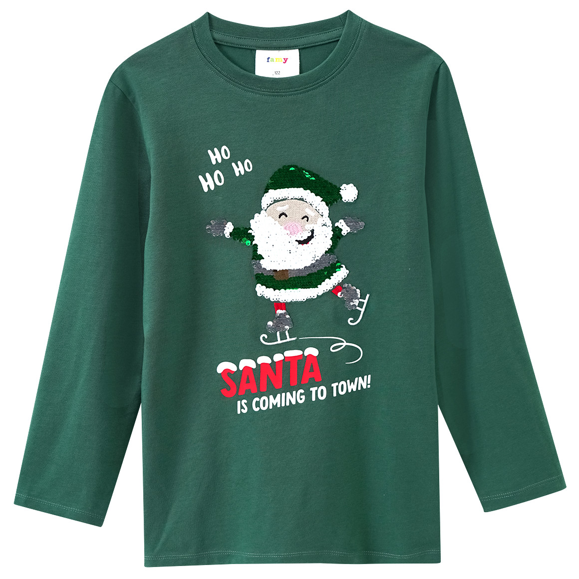 Jungen Weihnachtslangarmshirt mit Pailletten dunkelgrün