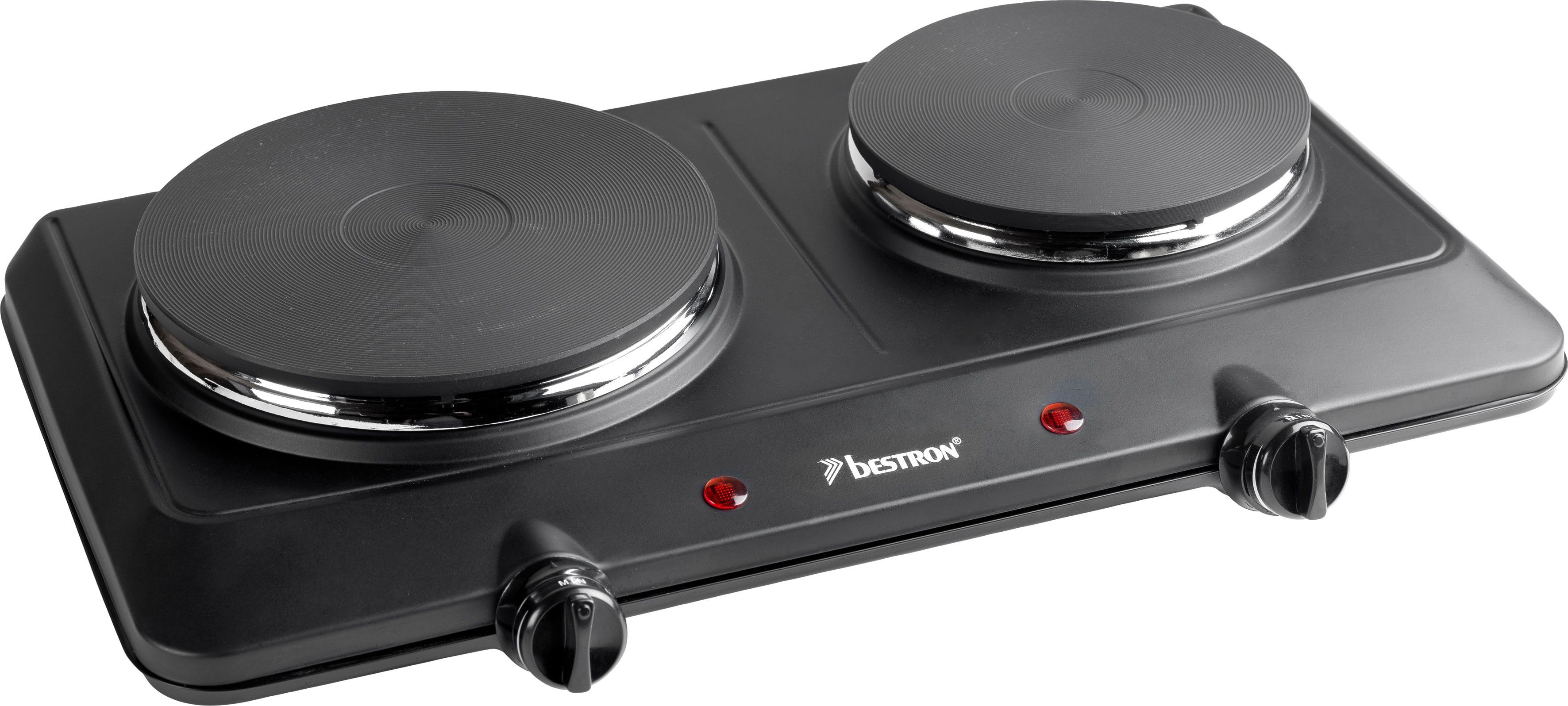 bestron Doppelkochplatte AHP250 Kitchen Heroes, aus Gusseisen, Ø 18/15 cm, 2250 Watt, Schwarz