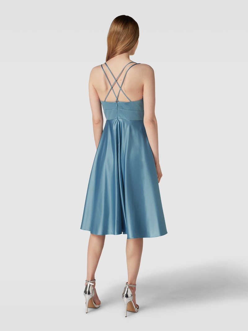 Cocktailkleid mit gekreuzten Spaghettiträgern in ozean blau