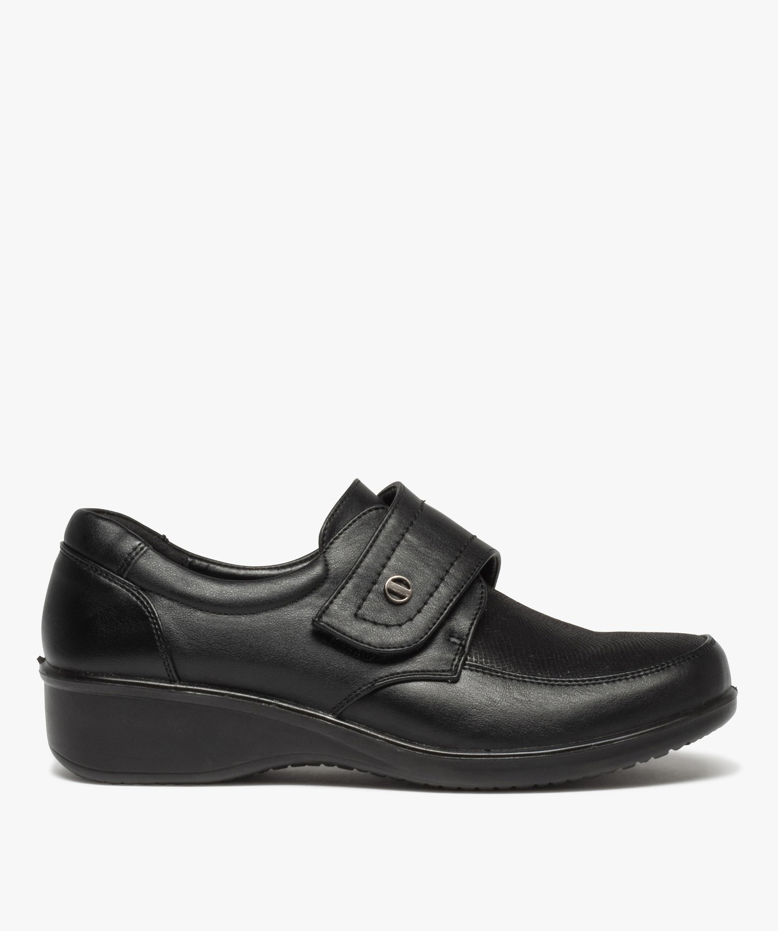 Derby confort avec fermeture scratch avec large talon femme noir | GEMO