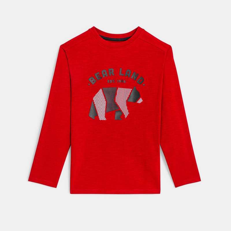 T-shirt manches longues motif ours rouge garçon