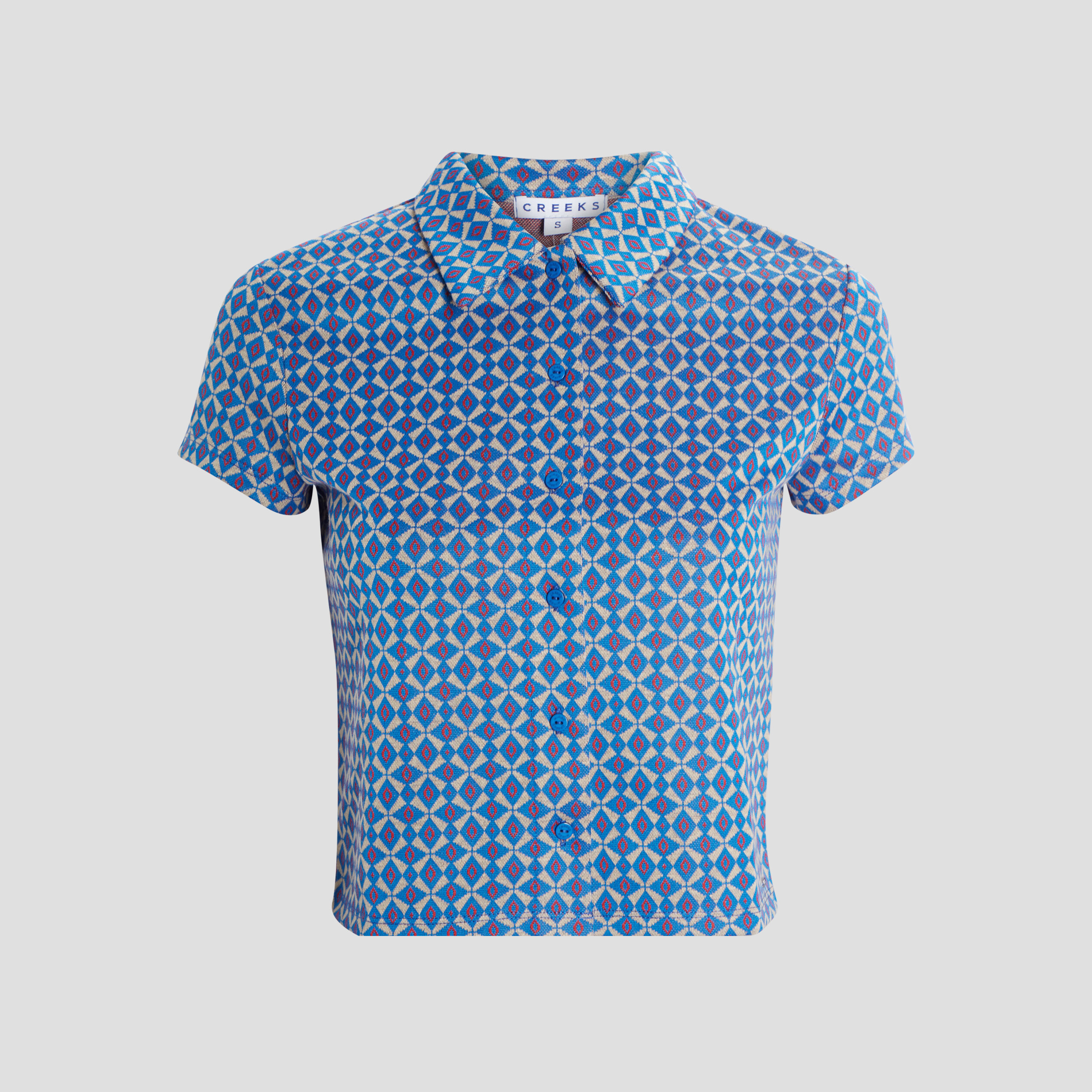 T-shirt cropped jacquard manches courtes bleu femme | La Halle