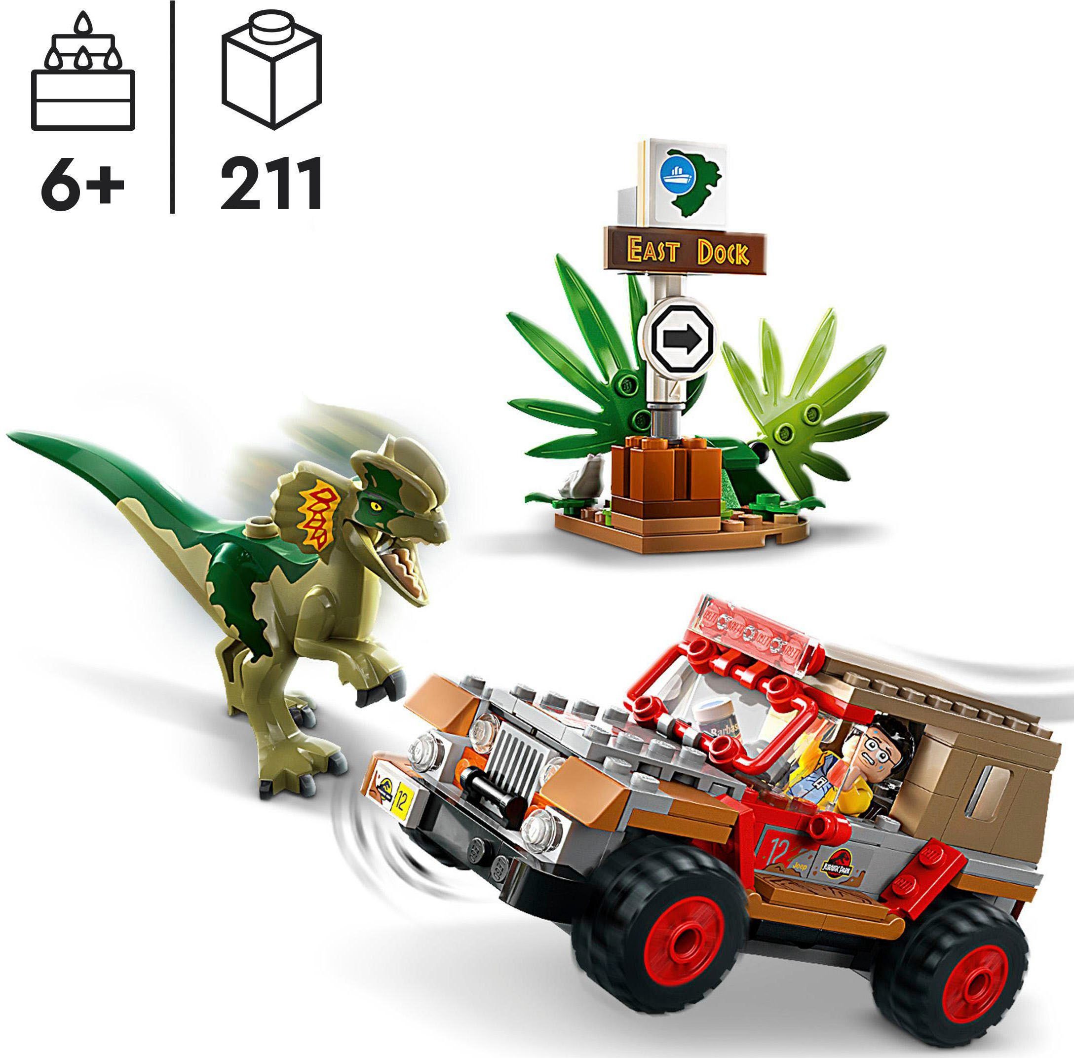 LEGO® Konstruktionsspielsteine Hinterhalt des Dilophosaurus (76958), LEGO® Jurassic Park, (211 St), Made in Europe