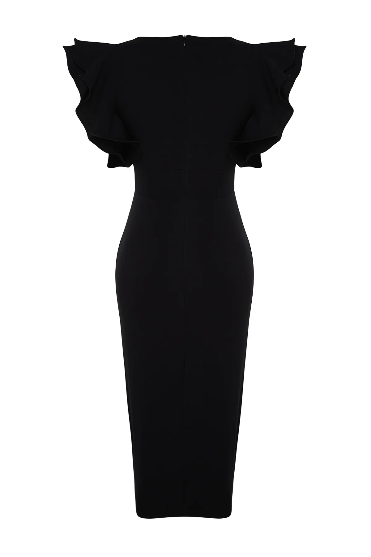 Trendyol Collection  Schwarzes, detailliertes, elegantes Abendkleid mit Rüschen TPRSS20EL2661